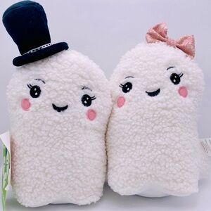 GHOST PARTY Plush Ghost Couple Hat And Bow Weighted Sherpa Halloween Decor NEW